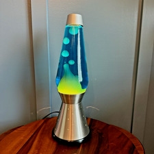 Vintage Lava Lite Century Starlite Lava Lamp 17” Blue Yellow Wax Silver Retro picture
