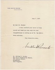 Franklin D Roosevelt - June 1933 Letter Signed - On Death of Henry Van Dyke, Jr. picture