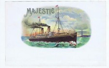 Majestic ocean liner ship lighthouse cigar label picture