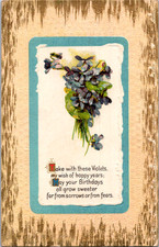 Vintage Postcard  Birthday Poem Violets Embossed Gold Border picture