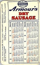 1923 Armour's Dry Sausage Promo Calendar Ad Card Meat Economy picture