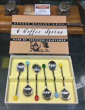 SET OF 6 VINTAGE SILVER PLATE EPNS COLOURED COFFEE BEAN SPOONS Sheffield ENGLAND picture