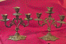 Antique Pair Candelabras European 1880 - 1920 Brass Rococo Louis XV 3 Arm 313 picture