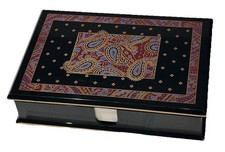 NEW VINTAGE ART DECO PAISLEY ENAMEL STATIONARY BOX OTAGIRI JAPAN DESK OBJECT picture