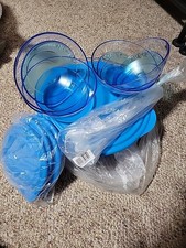 NEW Tupperware 5PC Sheerly Elegant Bowls Clear & Blue 2-1/2 c 3.2L, Tongs Set picture