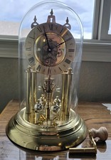 Vintage Junghans German S Haller 400 Day Anniversy Clock Brass/Glass Dome/Crank picture