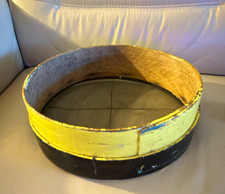 Vintage Round Mesh Sifter Wood Frame Yellow Black Marking G. w. B. Very Rare picture