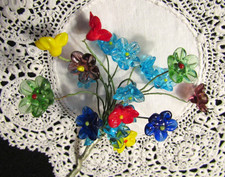 VINTAGE MCM TREAT CZECH LITTLE GLASS FLOWERS BOUQUET SIX COLORS SEE PHOTOS picture