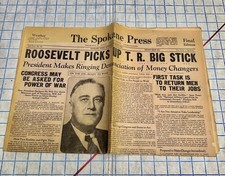 FRANKLIN D. ROOSEVELT Big Stick Policy Teddy Spokane Press 1933 Old Newspaper picture