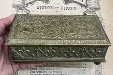 Rare Antique French Max LeVerrier Bronze Box Hunting Scene Fleur de Lys c1930 picture