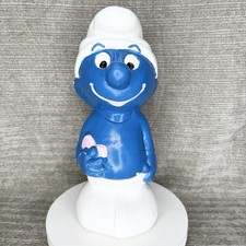 Vintage Smurf Ceramic Garden Statue Mold Hand 11” Painted Figure Blue White picture