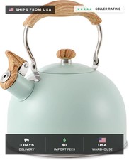 Tea Kettle for Stove Top, 2.6 Quart Whistling Tea Kettle, Stainless Steel and Wo picture