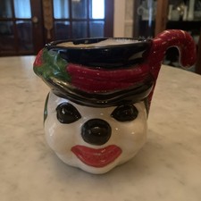 Vintage Ceramic Snowman Mug Candy Cane Handle Black Hat Christmas picture