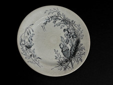 Antique Ashworth Bros Victoria Bee Black Transferware Salad Dessert Plate 1880 picture