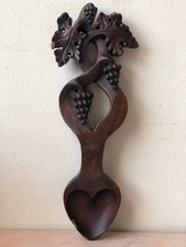 Beautiful Vintage Welsh Hand Carved Wooden Love Spoon Engraved, Grape Leafs picture