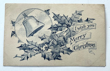 Merry Christmas Greetings In Blue Postcard ca 1913 Posted Stamp Missing Fair picture