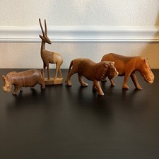 Vintage Hand Carved Wood Lion Antelope Rhino Hippo Sculpture Figure Folk Art MCM picture