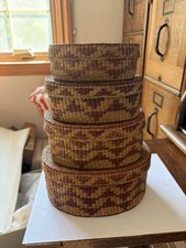 Antique Sweet Grass  Native American Lidded Nesting Baskets Excellent Wabanaki picture