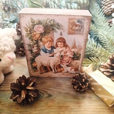 Small Wooden Double Sided Block Christmas Table Decor Kids Sheep 4,5x4 in picture