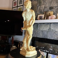 Vintage Biblical David Cast Stone Statue 15.5” Classical Sculpture Sling Rare picture