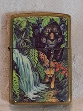 VTG '95 Zippo Jaguar and Cub Mysteries of the Forest Brass Lighter  picture