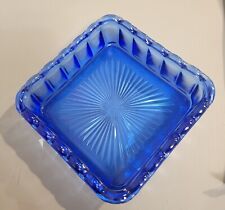 Vintage MCM Cobalt Blue Square Glass Relish Condiment  Dish picture
