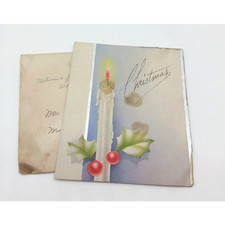 1955 Vintage Christmas Greeting Card MCM Mid Century Candle picture