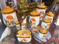 12 piece Sears Merry Mushroom Ceramic Canister Set w/ Lids, Mushroom Pattern picture