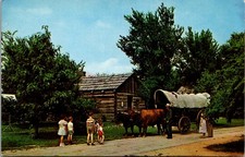 New Salem Illinois Ox Team & Conestoga Wagon Vintage Postcard 4P26-18 picture