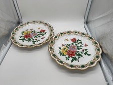 Vtg Chinese Canton Enamel Cloisonne Pair of White Plates Floral & Butterfly Dec. picture