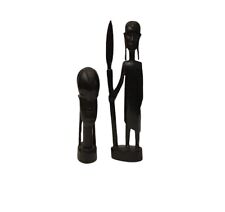 African Iron Wood Tribal Carved Figures Man With Spear And Bust picture