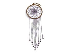Vtg Alaska Purple White Beaded Dream Catcher Dangles Wall Window Hanging picture