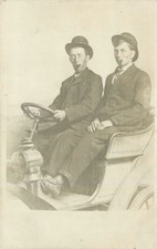 RPPC Two Men Hats Smoking Pipes Antique Car White City Amusement c1910 picture
