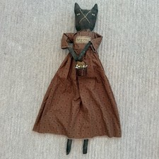 Primitive Grungy Black Cat Cloth Doll Folk Art Me Ow Kitty Basket 32