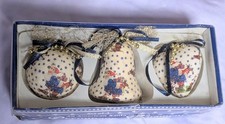 Vtg Giftco Set of 3 Decoupage Paper Machete Ornaments Ball Heart Bell Santa NIB picture