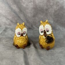 Vintage Set of 2 MCM Norcrest Yellow Sleepy Owl Figurines Ceramic Made In Japan picture