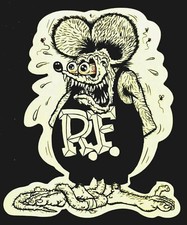 RAT FINK STICKER “BLACK & WHITE” 3 1/4 x 3 1/4” RED EYES GLOSSY  picture