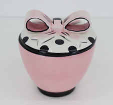 Brighton Ceramic Trinket/Storage Container Black Polka Dot & Pink Bow Lid picture