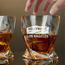 Custom Engraved Hollywood Sign Los Angeles Whiskey Glass – 10 oz Twisted Rocks picture