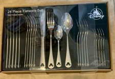 Disney Parks 24 Piece Satin Flatware Set Mickey Mouse Icon Silverware in Box picture