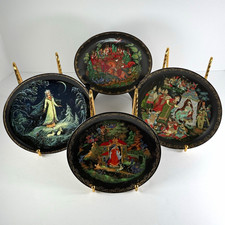 Lot 4 USSR Russian Fairy Tale Collector Plates Palekh Kholuy Bradex 1988-90 picture