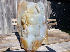 Large Hand Carved Natural Agate Laughing Buddha Sculpture 7.5