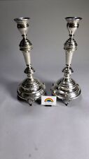 VINTAGE Silver Plate Candle Sticks Holders Footed Etched GORGEOUS 12 inch picture