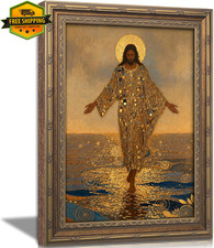 Vintage Gold Framed Jesus Wall Art Jesus Walking on Water Canvas Print picture