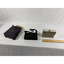 Vintage Volupte Vanity Carryall Compact Silver Tone Gold Crowns Mirror Box Case picture