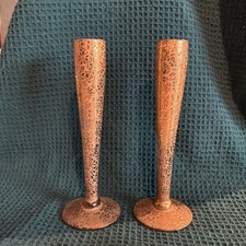 PAIR Vintage MCM Ransgil Crystal 22k Gold Bud Vases Candle Holders 6” Set of 2 picture