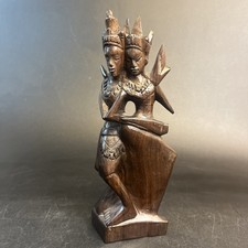 Vtg Hand Carved Balinese Wood Dancers Statue Saraswati Lotus Bali Indonesia 10