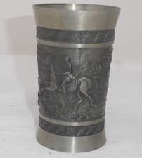 VINTAGE REIN ZINN PURE PEWTER GOBLET CUP EMBOSSED HUNTING SCENE GERMANY picture