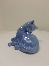 Vintage Norcrest Korea Cat Iridescent Blue Figurine T1 picture