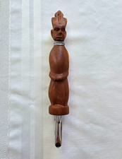 Vtg African Hand Carved Wood Figure Bottle Opener Can Punch Wire Neck Barware 9